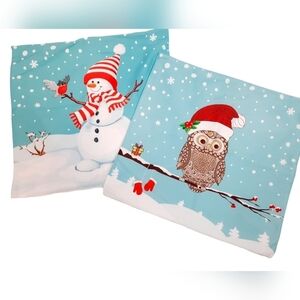 Christmas Throw Pillow Covers Set of 2 Snowman and Owl Microfiber